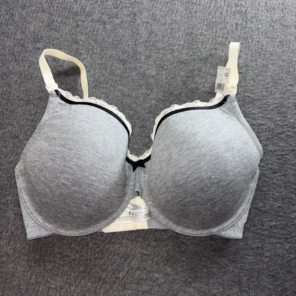Motherhood Maternity Nursing Bra Gray Lace Trim Underwire 34DDD H18813